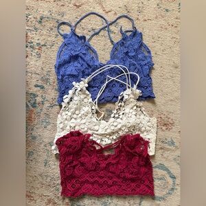 Free People Blue, White, and Red Lace Bralettes